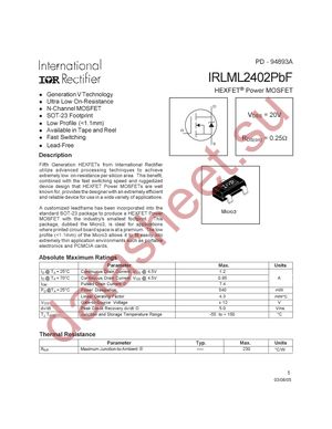 IRLML2402TRPBF datasheet  